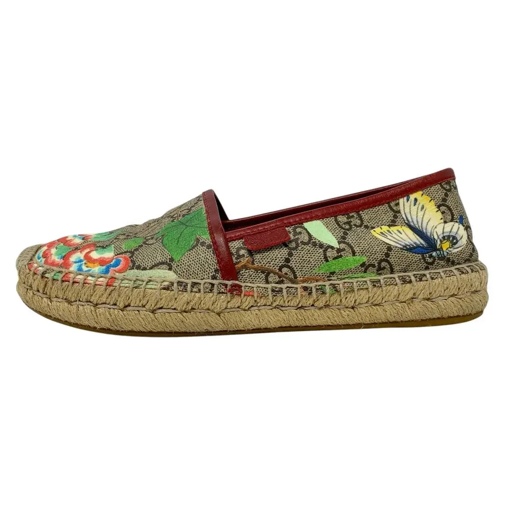Gucci Tian GG Supreme Floral Bird Espadrilles Size 36 Flats
